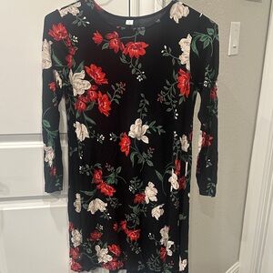 Old Navy Black Dress with Red and White Floral Print